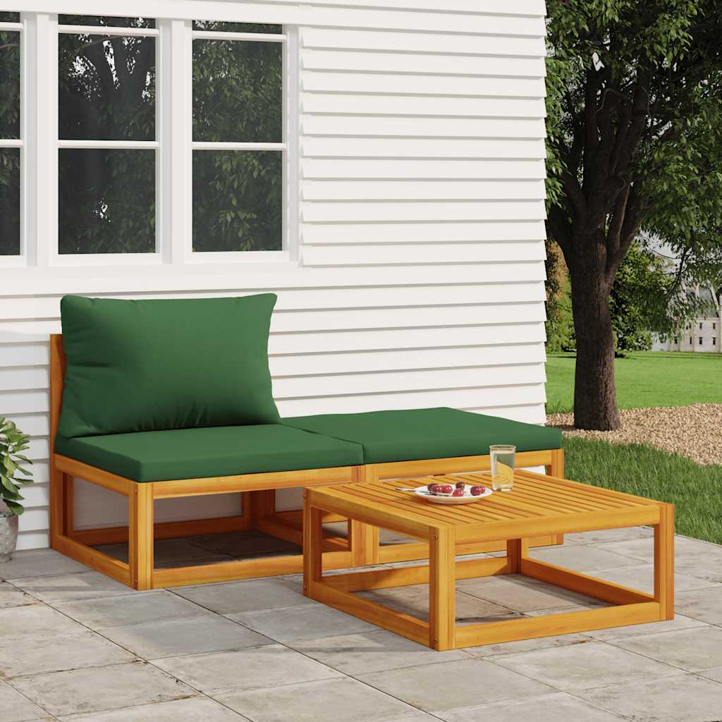 3 Pcs conjunto lounge de jardim c/ almofadões acácia maciça