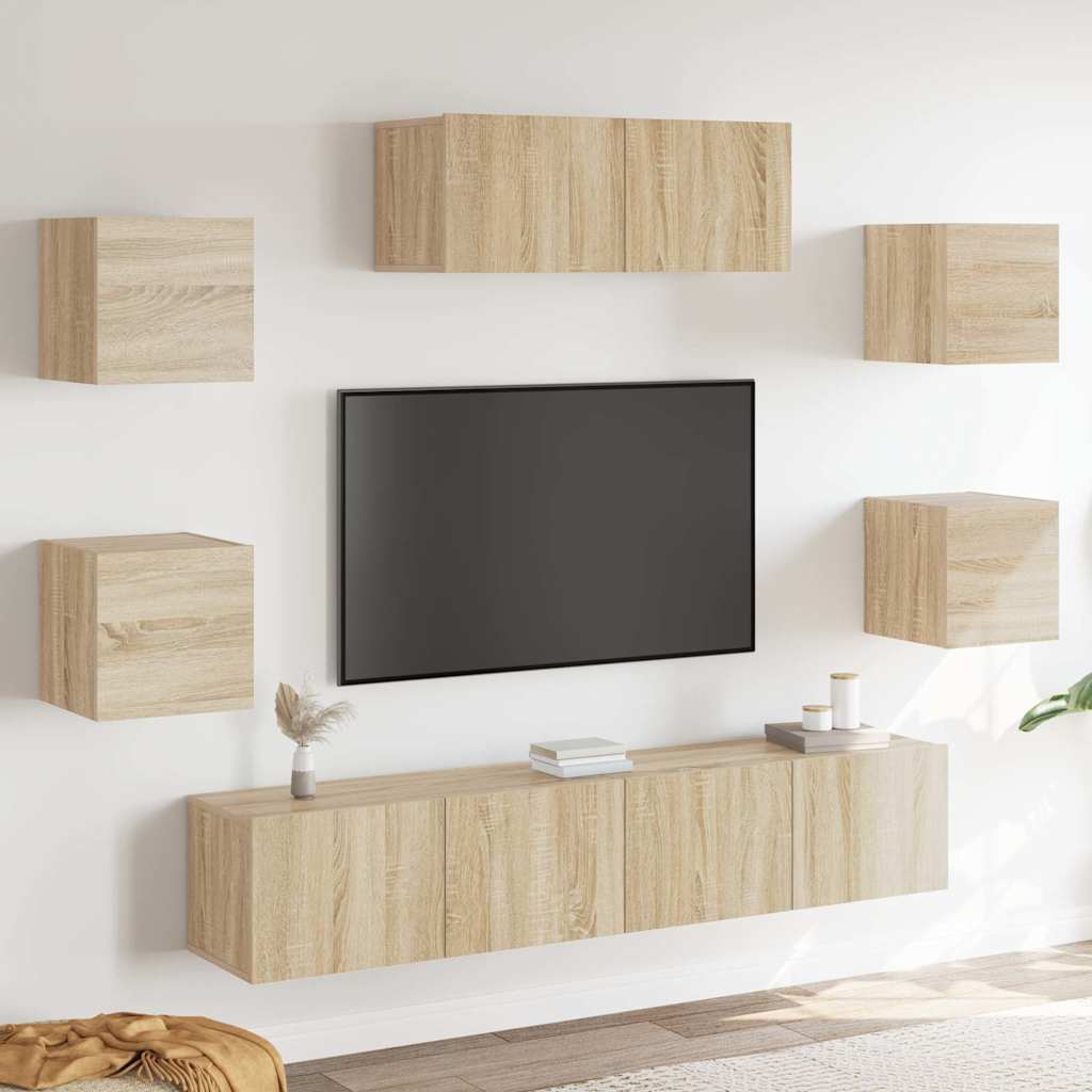 Conjunto móveis de TV 7 pcs madeira processada carvalho sonoma