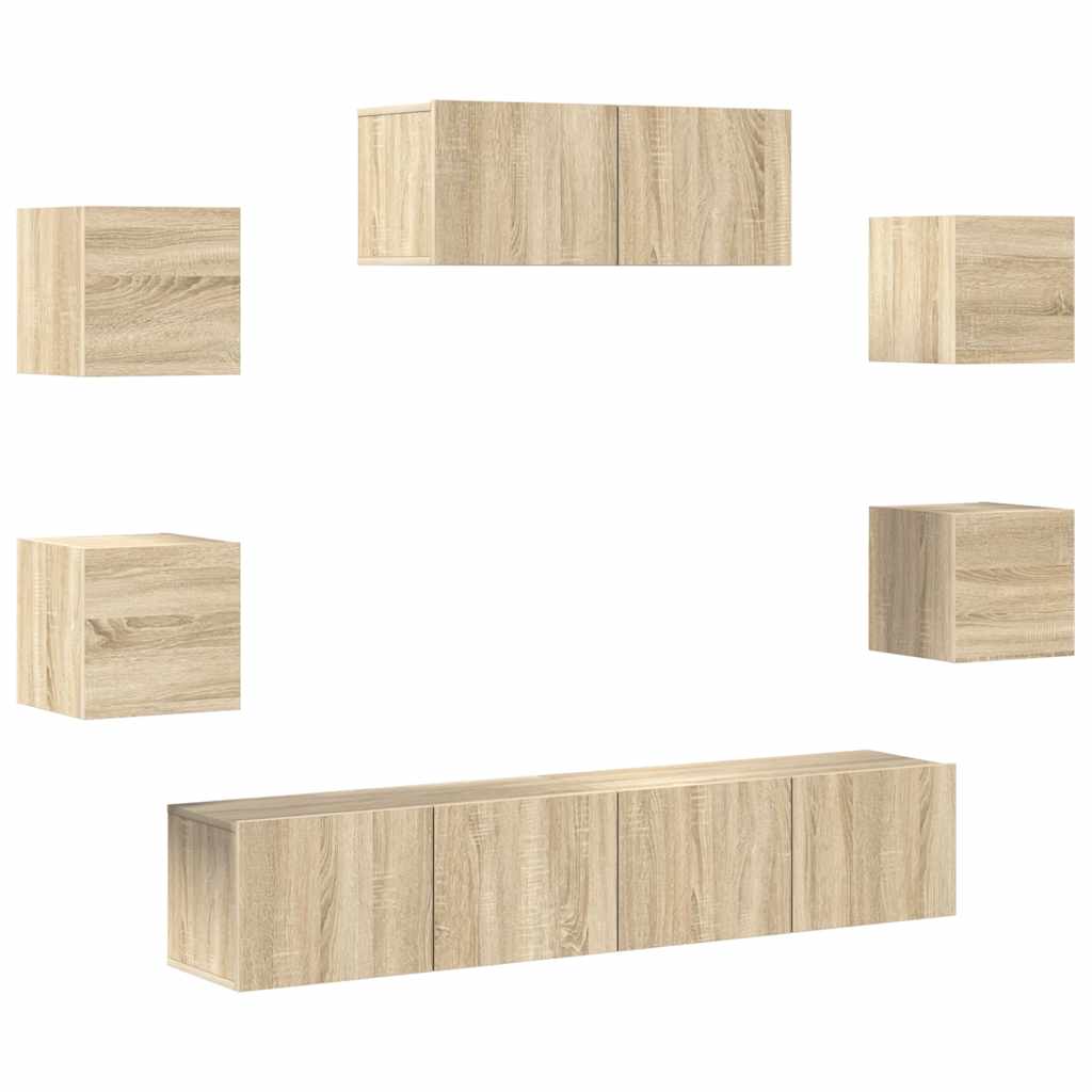 Conjunto móveis de TV 7 pcs madeira processada carvalho sonoma