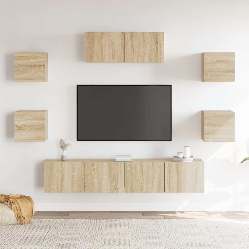 Conjunto móveis de TV 7 pcs madeira processada carvalho sonoma