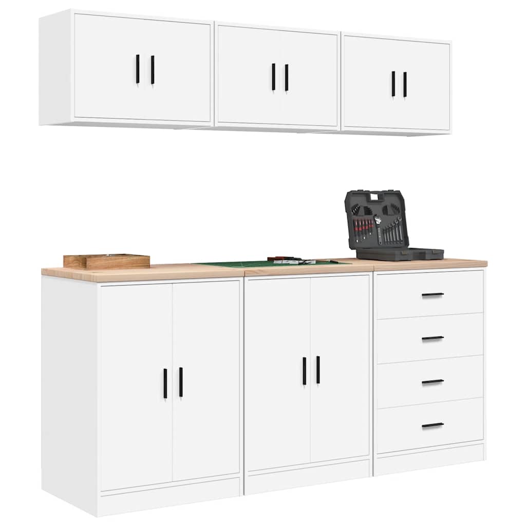Armários de garagem 6 pcs derivados de madeira branco