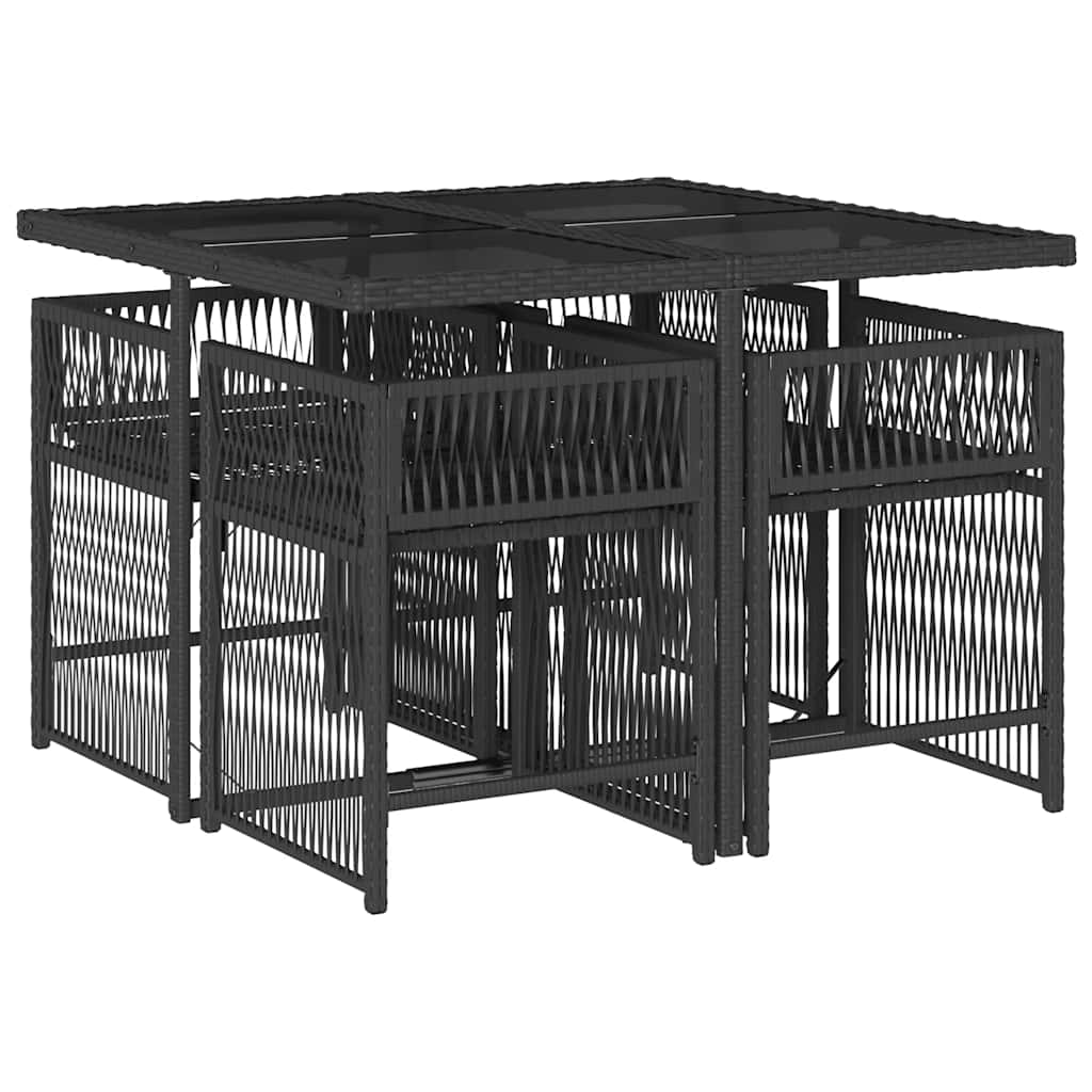 5 Pcs conjunto de jantar p/ jardim c/ almofadões vime PE preto