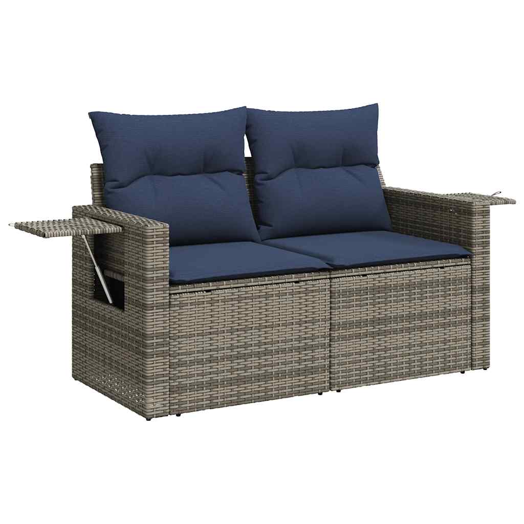 7 Pcs conjunto sofás p/ jardim c/ almofadões vime PE cinzento
