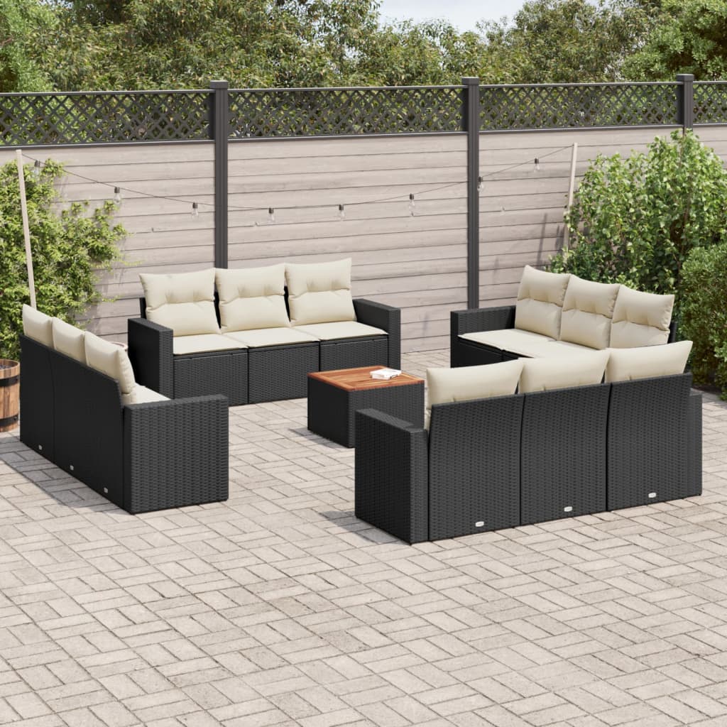 13 Pcs conjunto de sofás de jardim com almofadões vime PE preto
