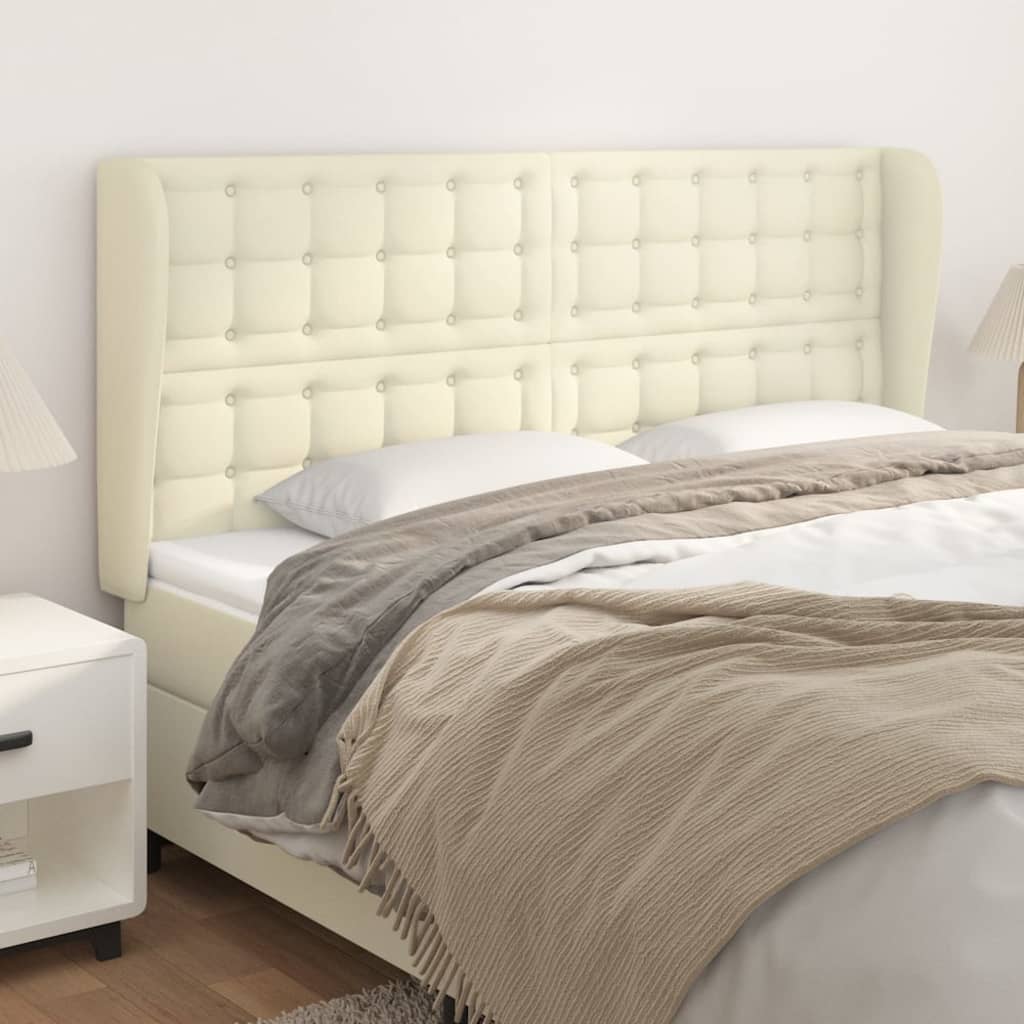 Cabeceira cama c/ abas couro artificial 163x23x118/128 cm creme