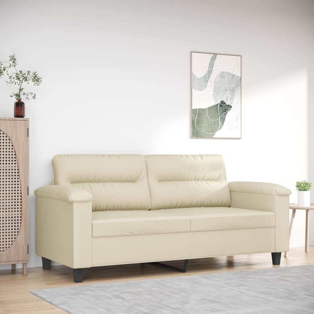 Sofá de 2 lugares 140 cm couro artificial cor creme