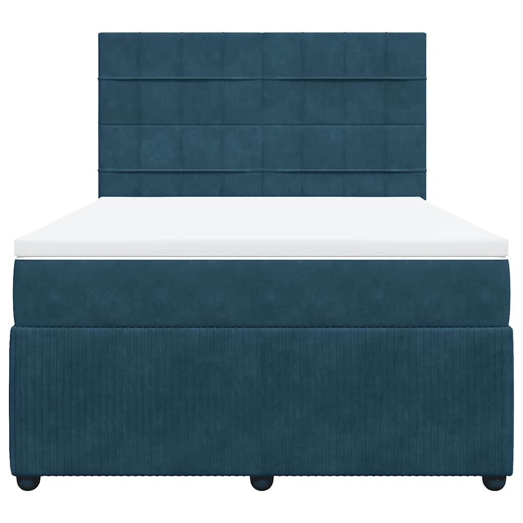 Cama com molas/colchão 160x200 cm veludo azul-escuro