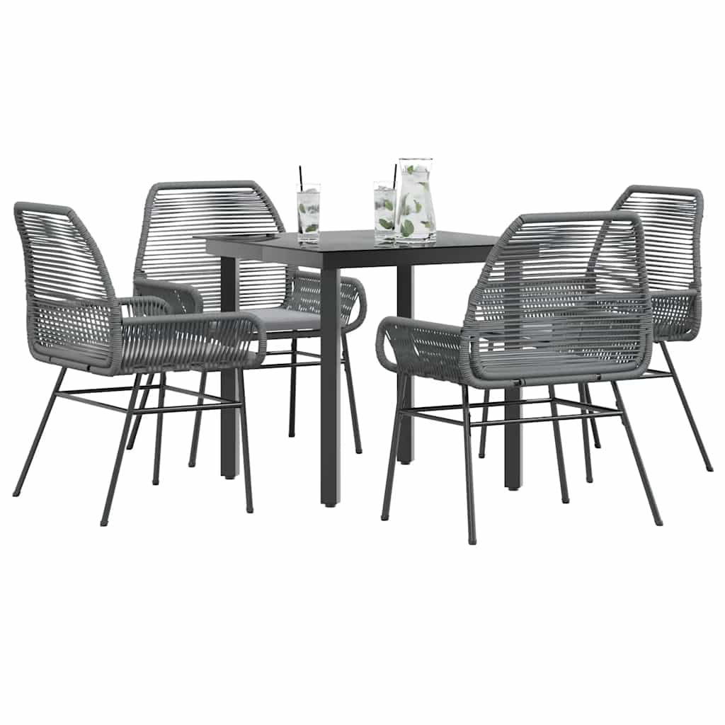 Conjunto jantar jardim 5 peças almofadas vidro vime cinzento PE