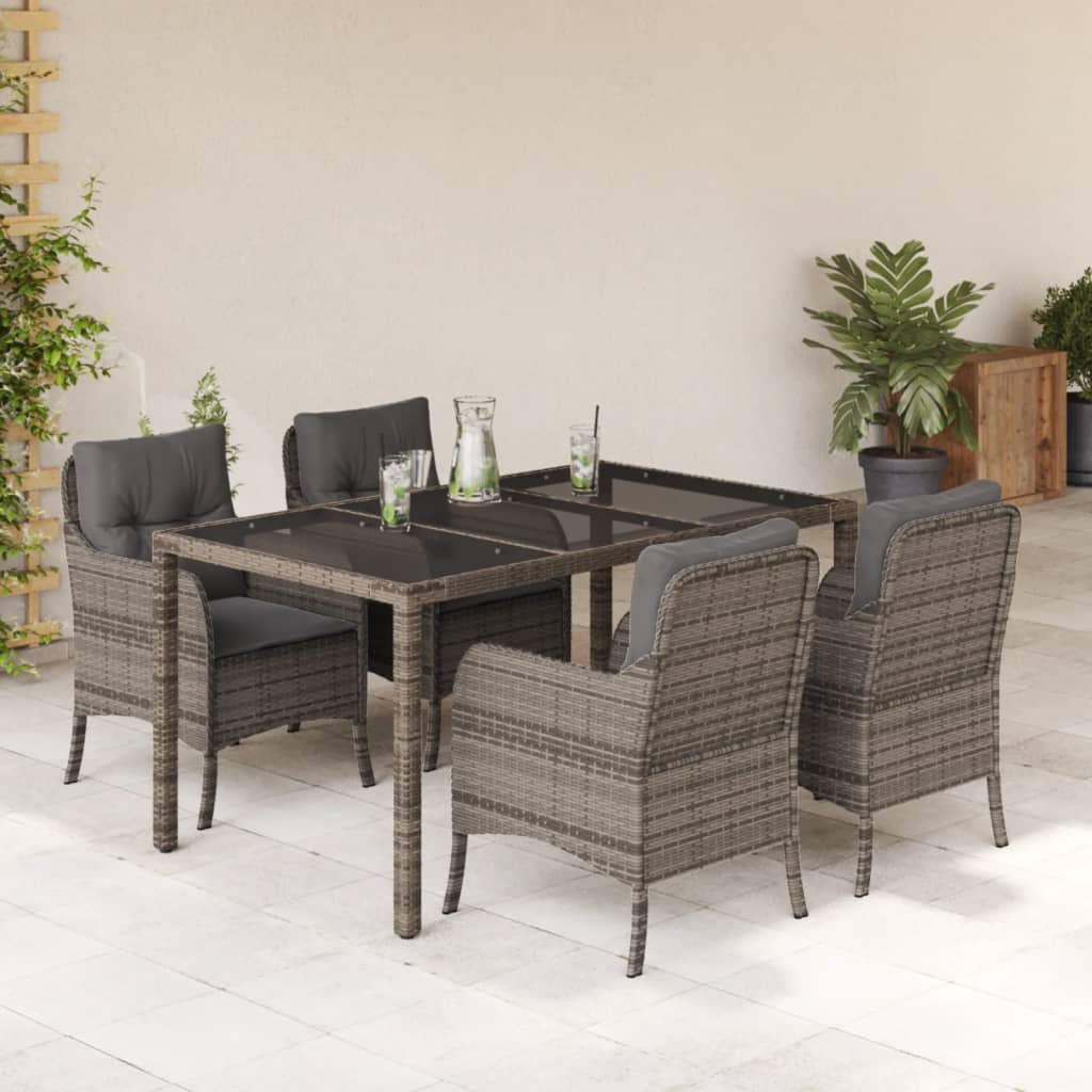 5 Pcs conjunto de jantar p/ jardim c/ almofadões vime PE cinza
