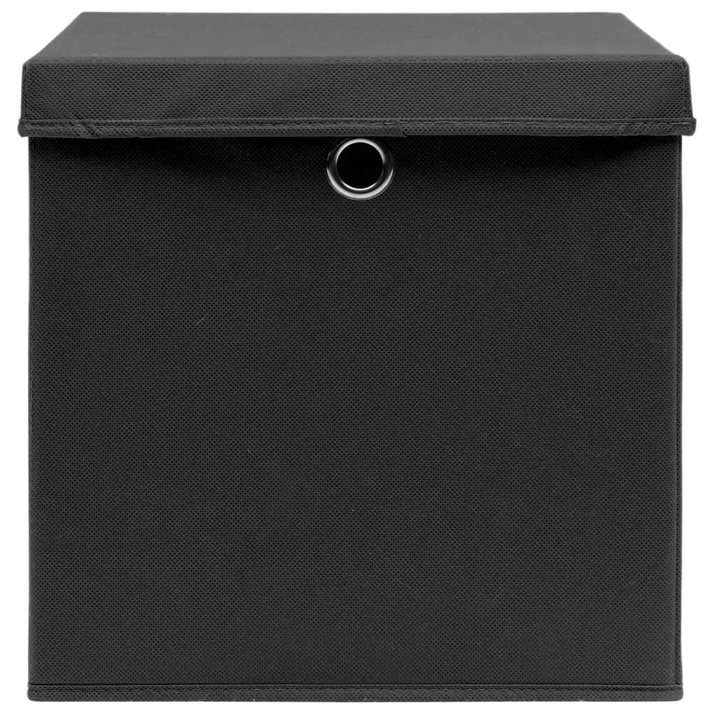 Caixas de arrumação com tampas 10 pcs 32x32x32 cm tecido preto