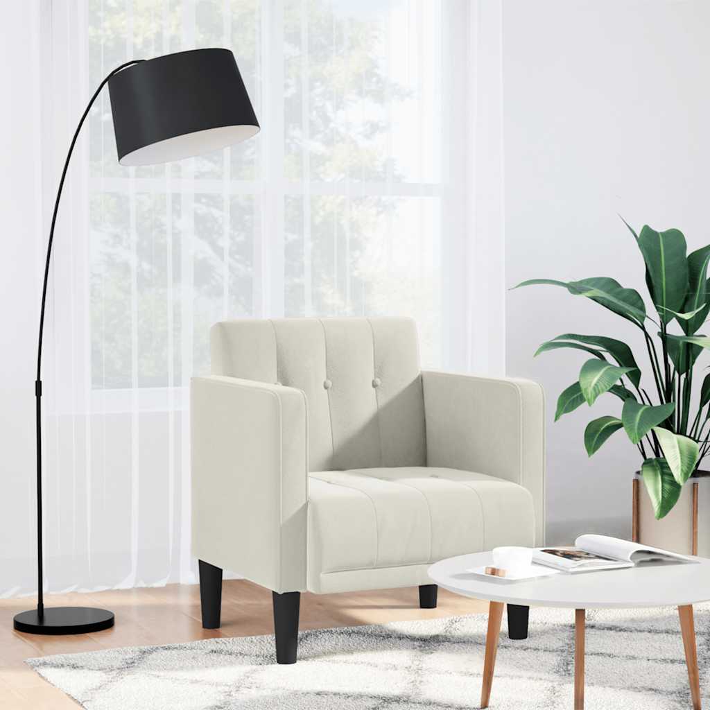 Poltrona com apoio de braços 53 cm veludo creme