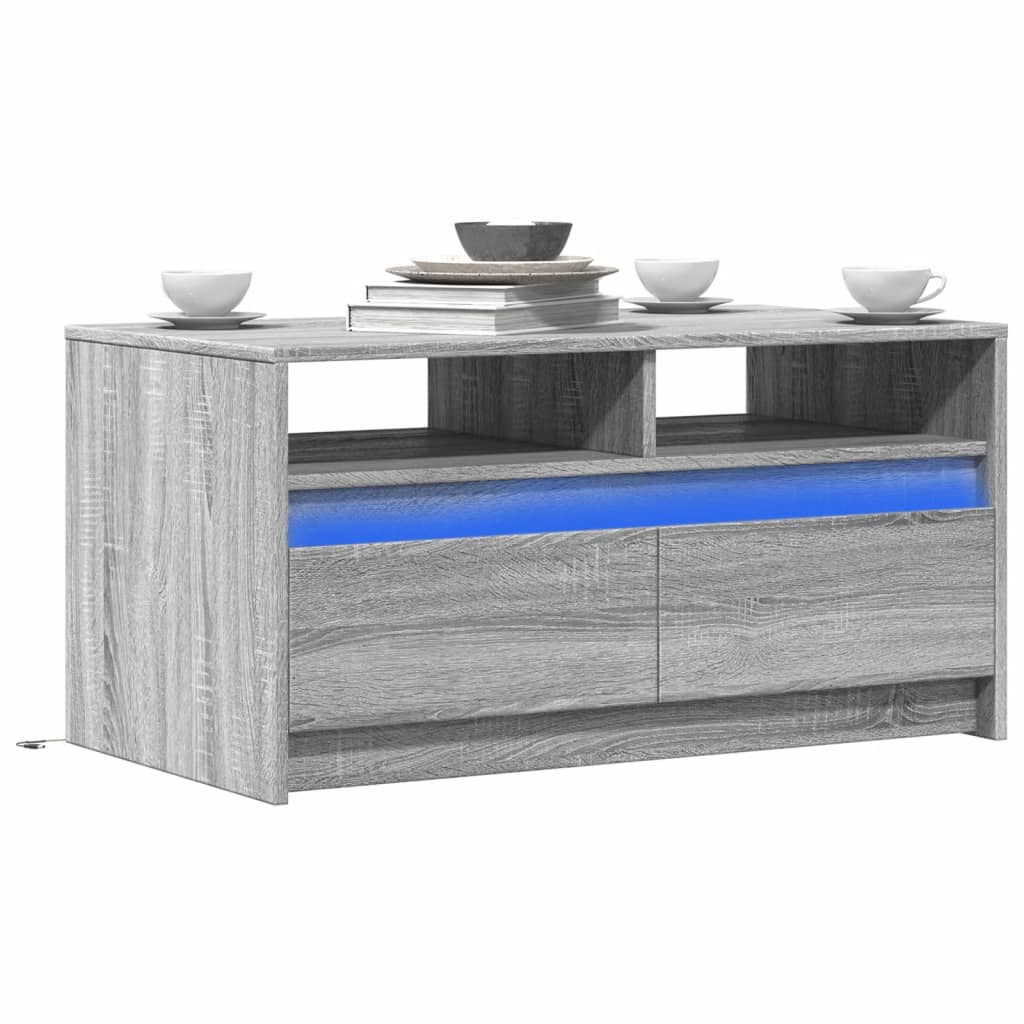 Mesa de centro c/ luzes LED derivados madeira cinzento sonoma