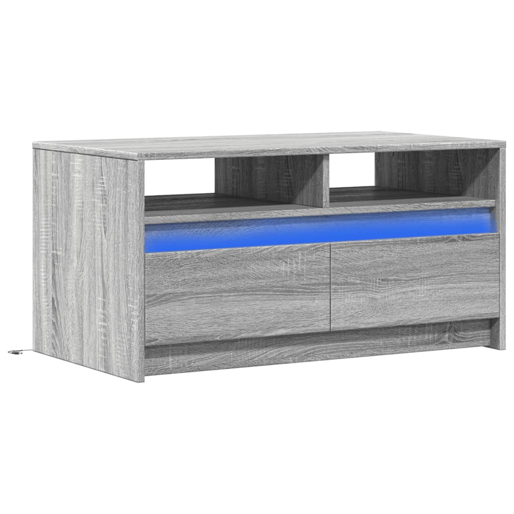 Mesa de centro c/ luzes LED derivados madeira cinzento sonoma