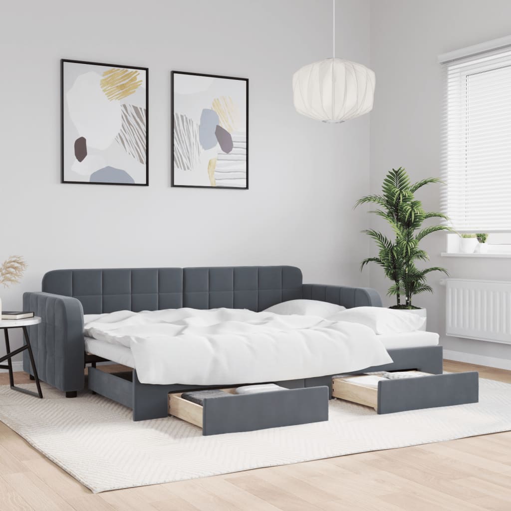 Sofá-cama c/ gavetão e gavetas 80x200 cm veludo cinzento-escuro