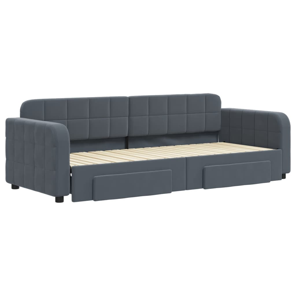 Sofá-cama c/ gavetão e gavetas 80x200 cm veludo cinzento-escuro