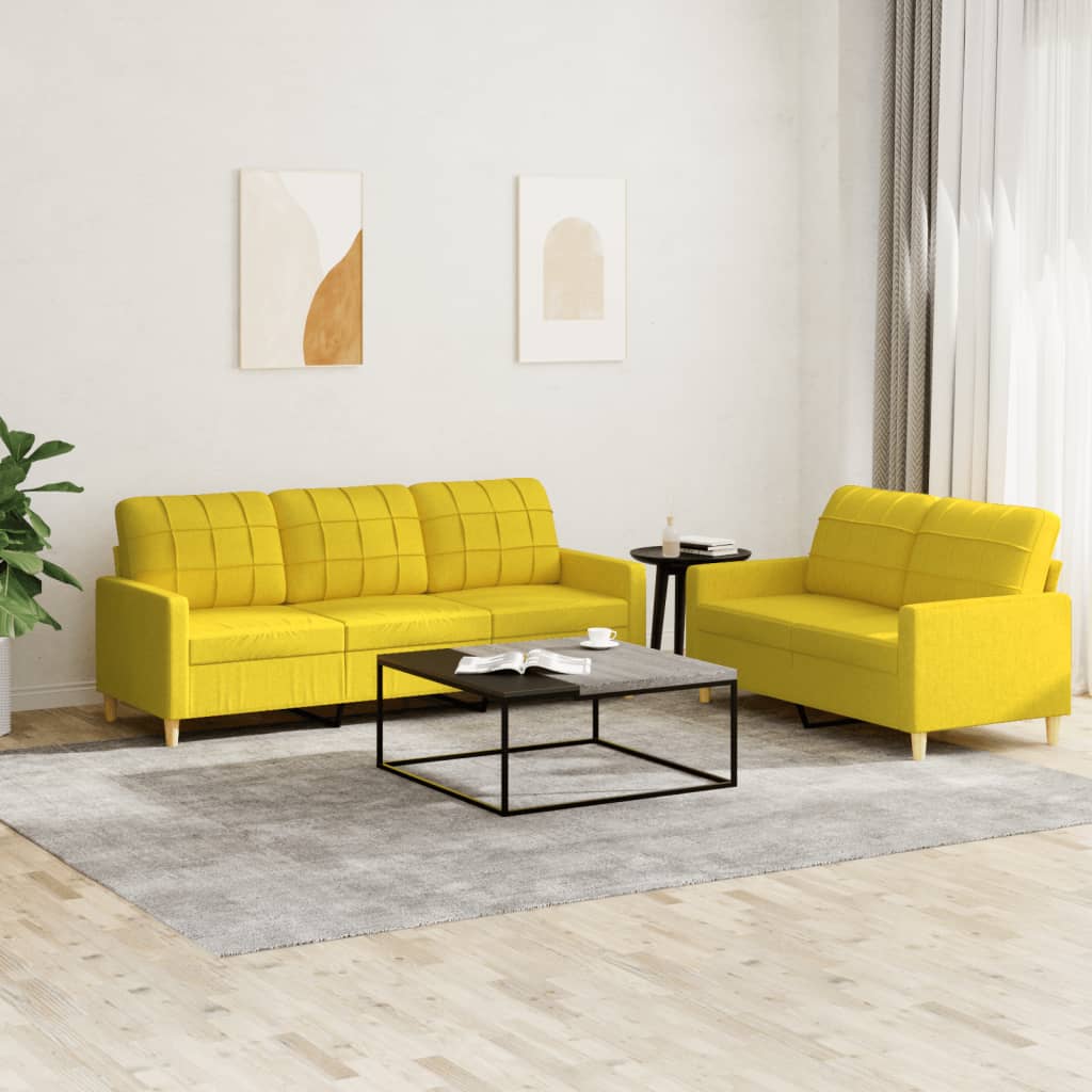 2 Pcs conjunto de sofás com almofadões tecido amarelo-claro