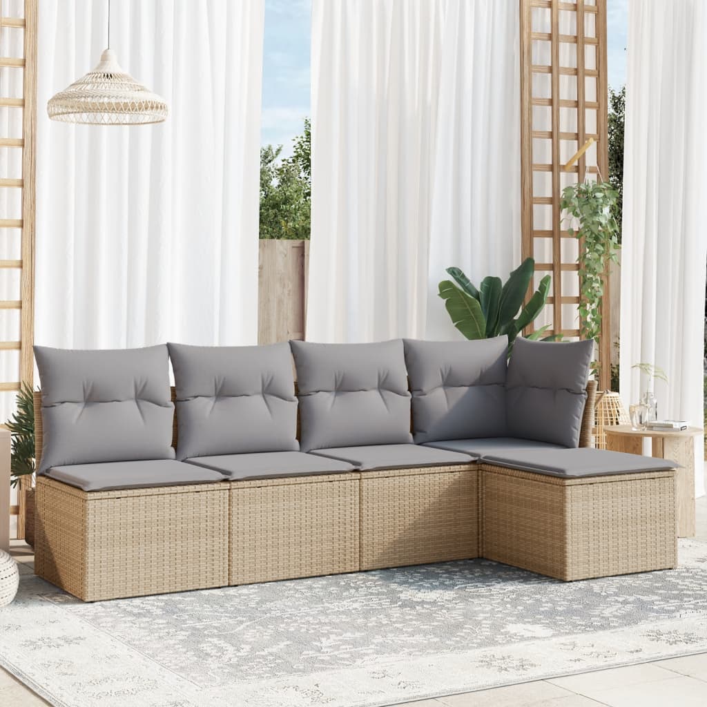 5 Pcs conjunto de sofás p/ jardim com almofadões vime PE bege