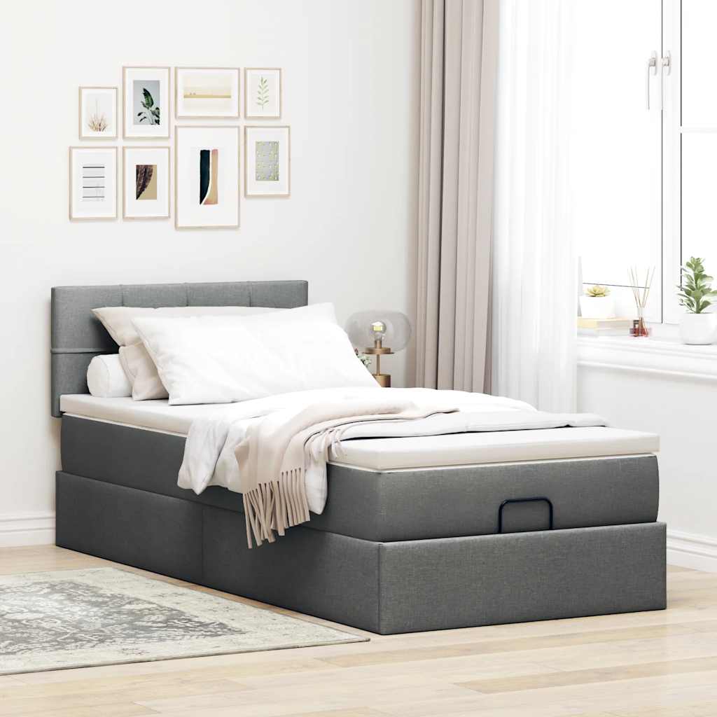 Estrutura cama otomana colchão 90x190 cm tecido cinzento escuro
