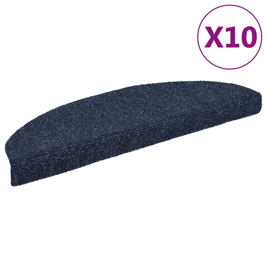 Tapetes de escada autoadesivos 10 peças 65x21x4 cm azul semicircular grande