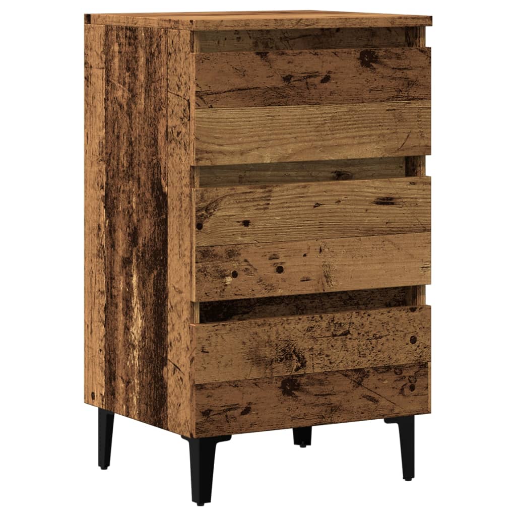 Mesa de cabeceira c/ pernas de metal 40x35x69 cm madeira velha