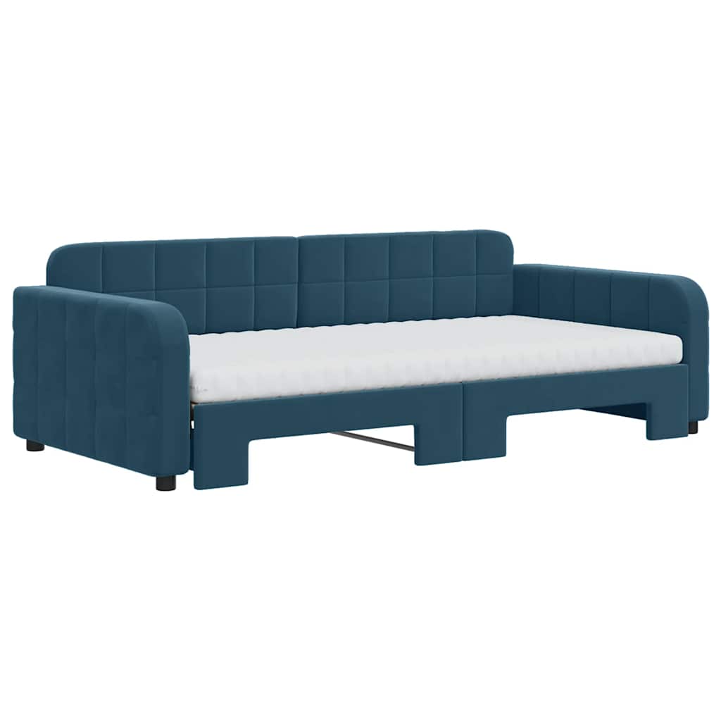 Sofá-cama com gavetão e colchões 100x200 cm veludo azul