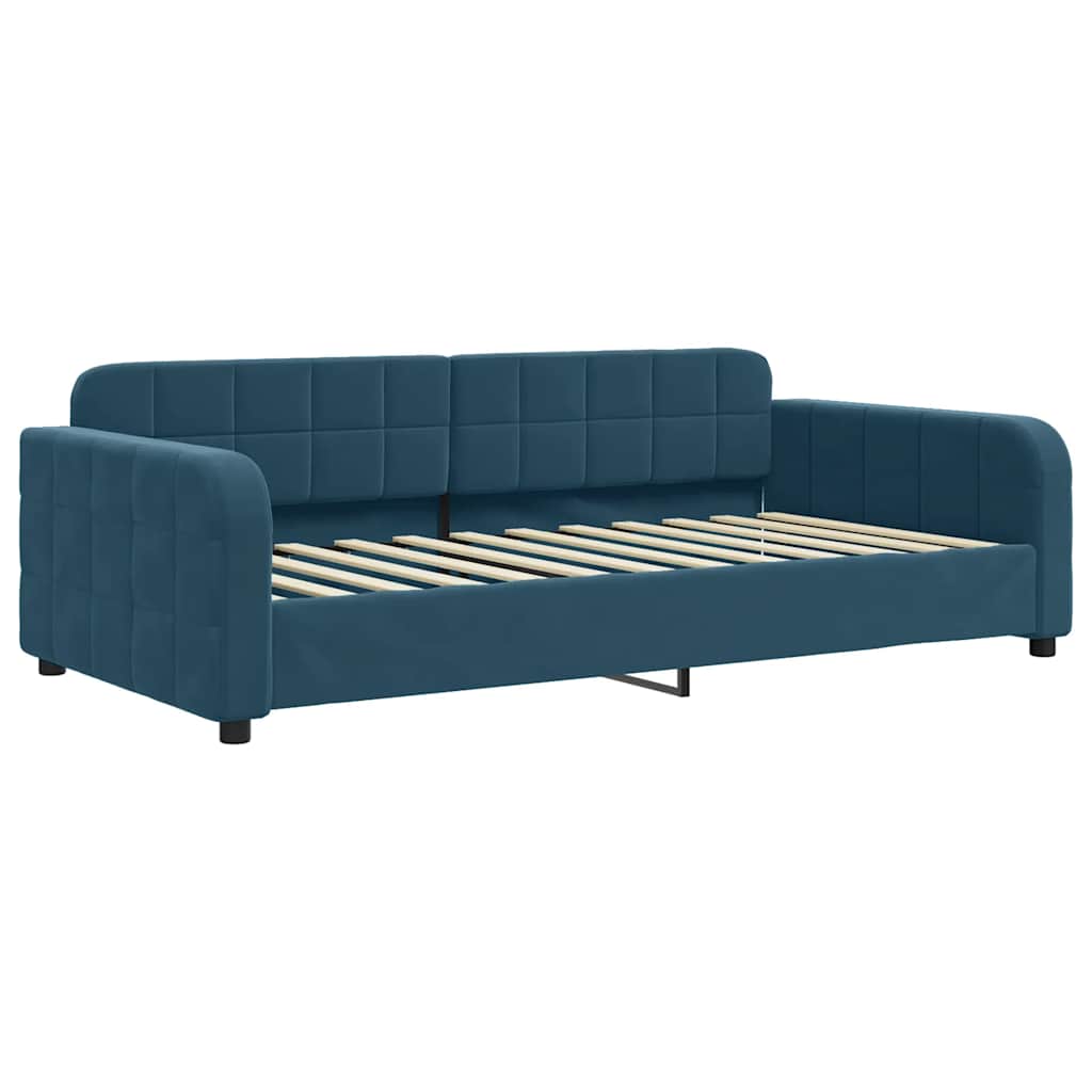 Sofá-cama com gavetão e colchões 100x200 cm veludo azul