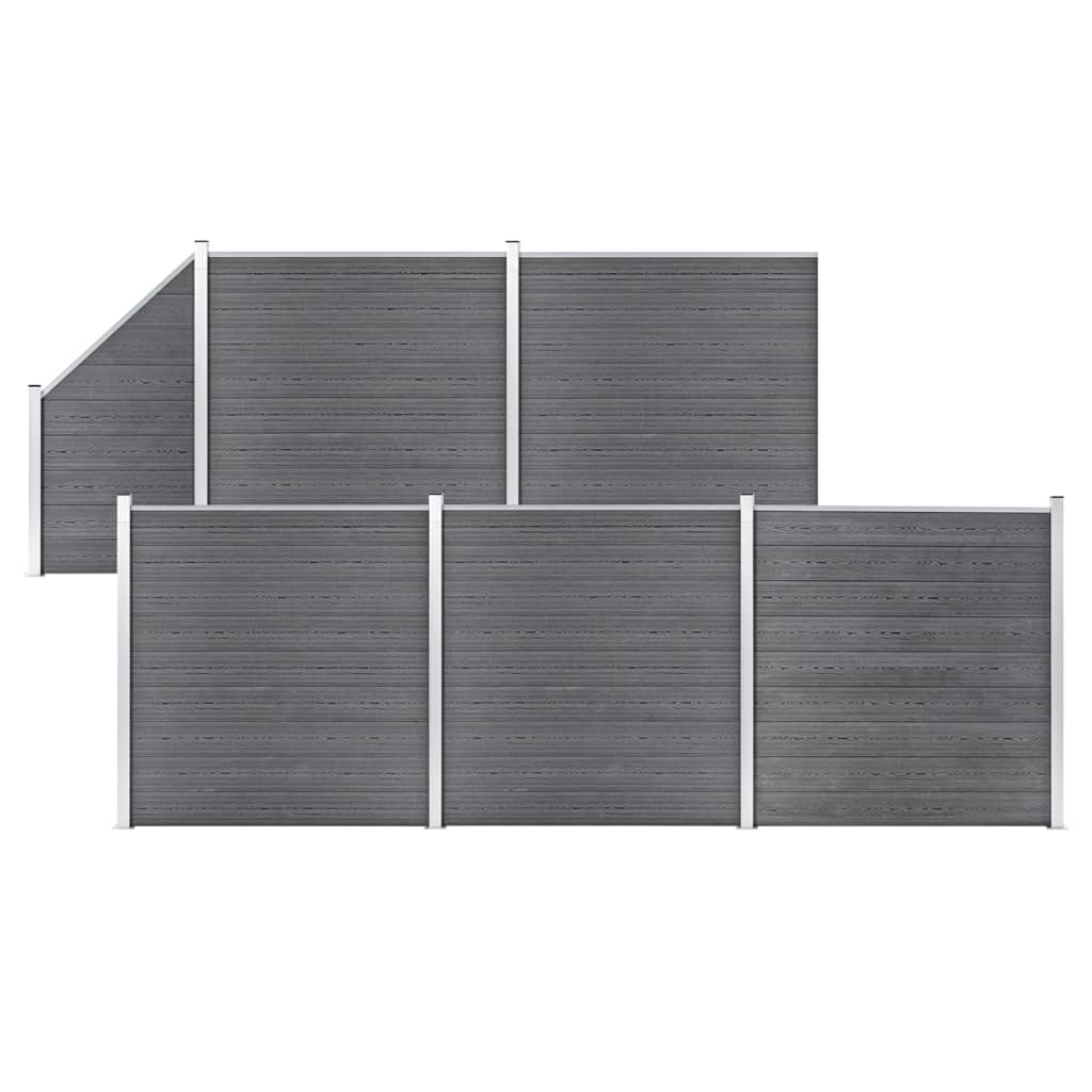 Painel vedação wpc 5 quadrados + 1 inclinado 965x186cm cinzento