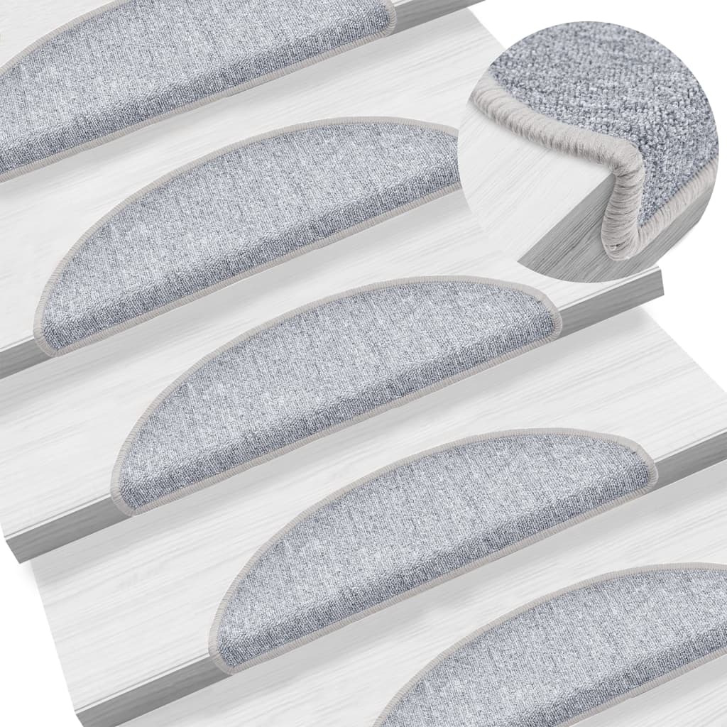 Tapetes de escada 10 peças 56x17x3 cm cinza claro semicircular