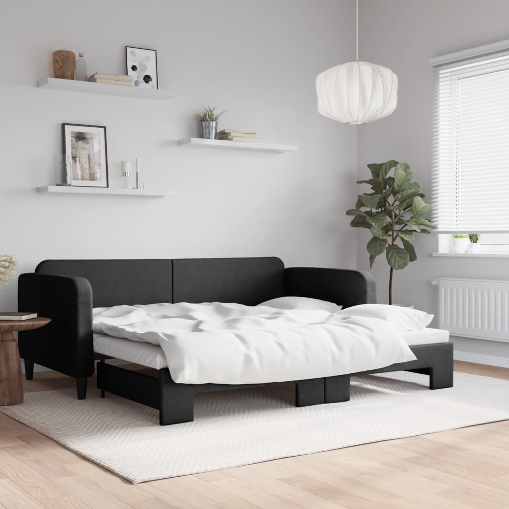 Sofá-cama com gavetão 90x190 cm tecido preto