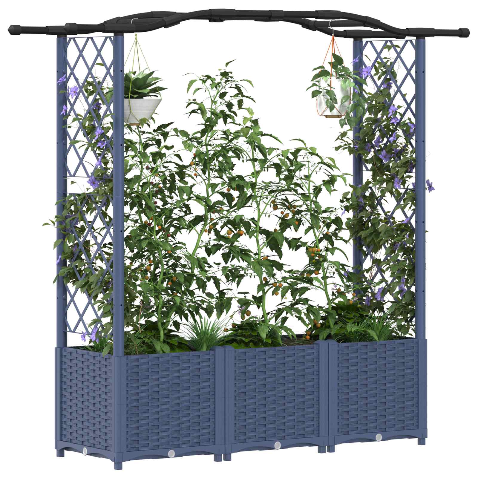 Cama elevada com treliça e telhado cinzento 164 x 40 x 138 cm