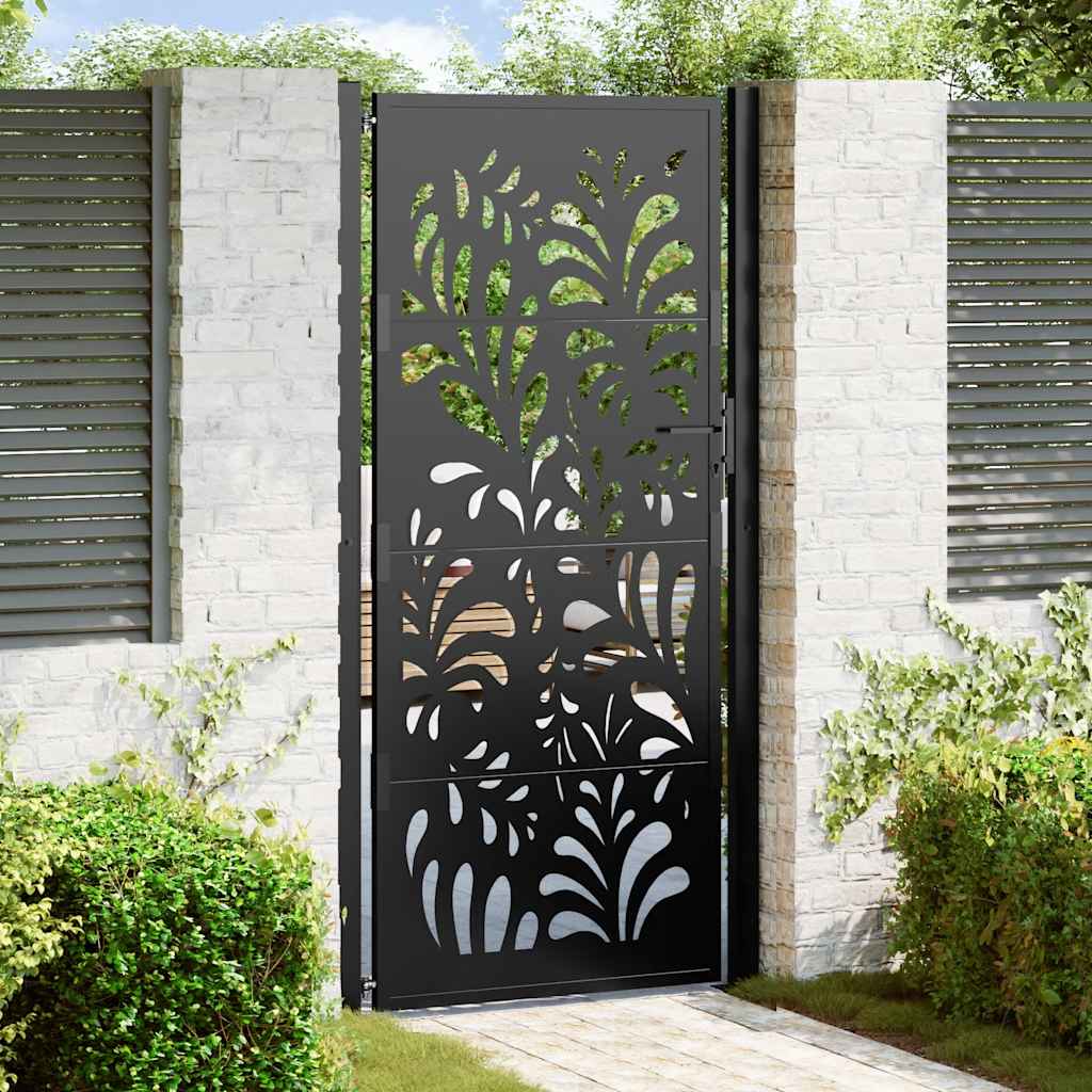 Portão de jardim preto 100x200 cm aço design ondulado