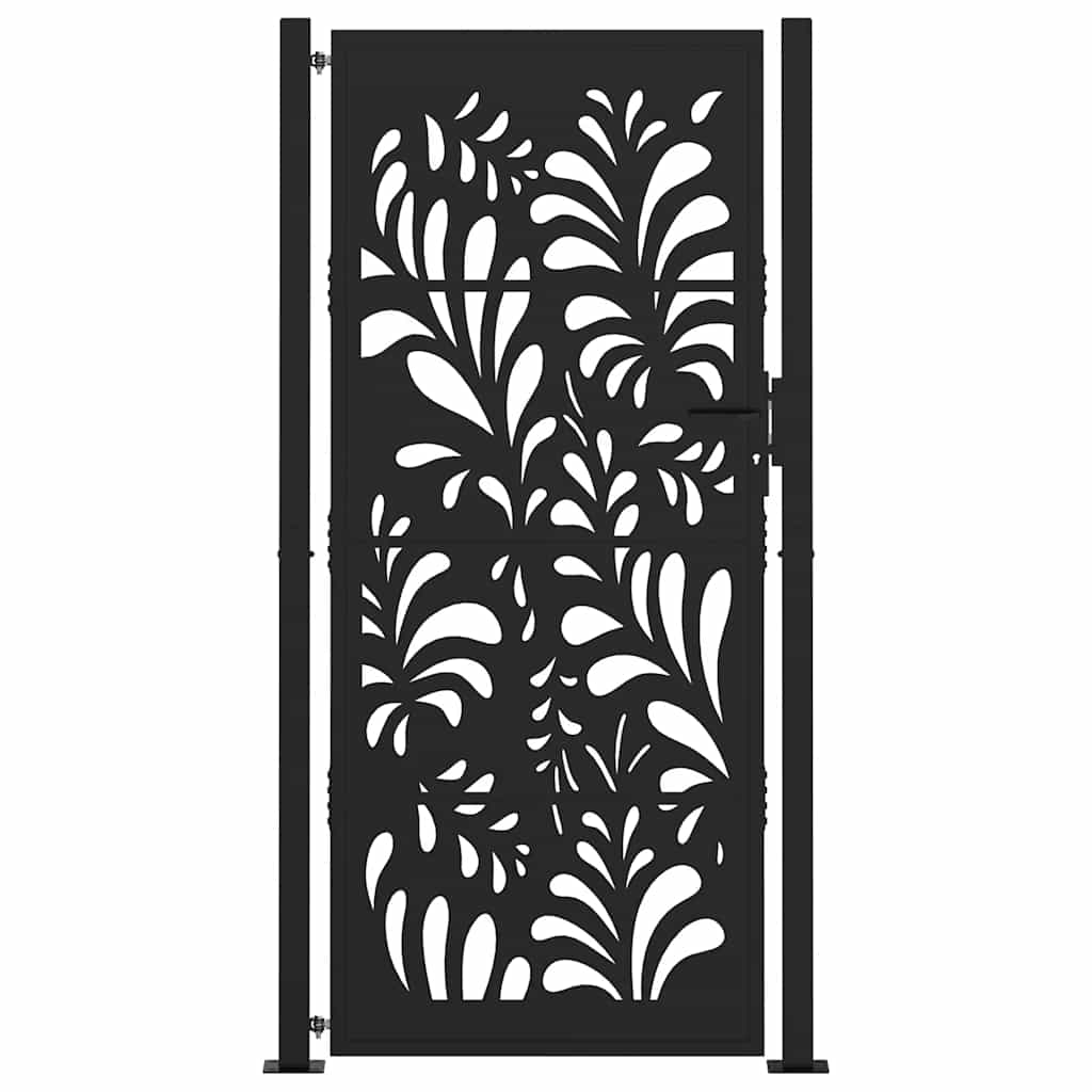 Portão de jardim preto 100x200 cm aço design ondulado