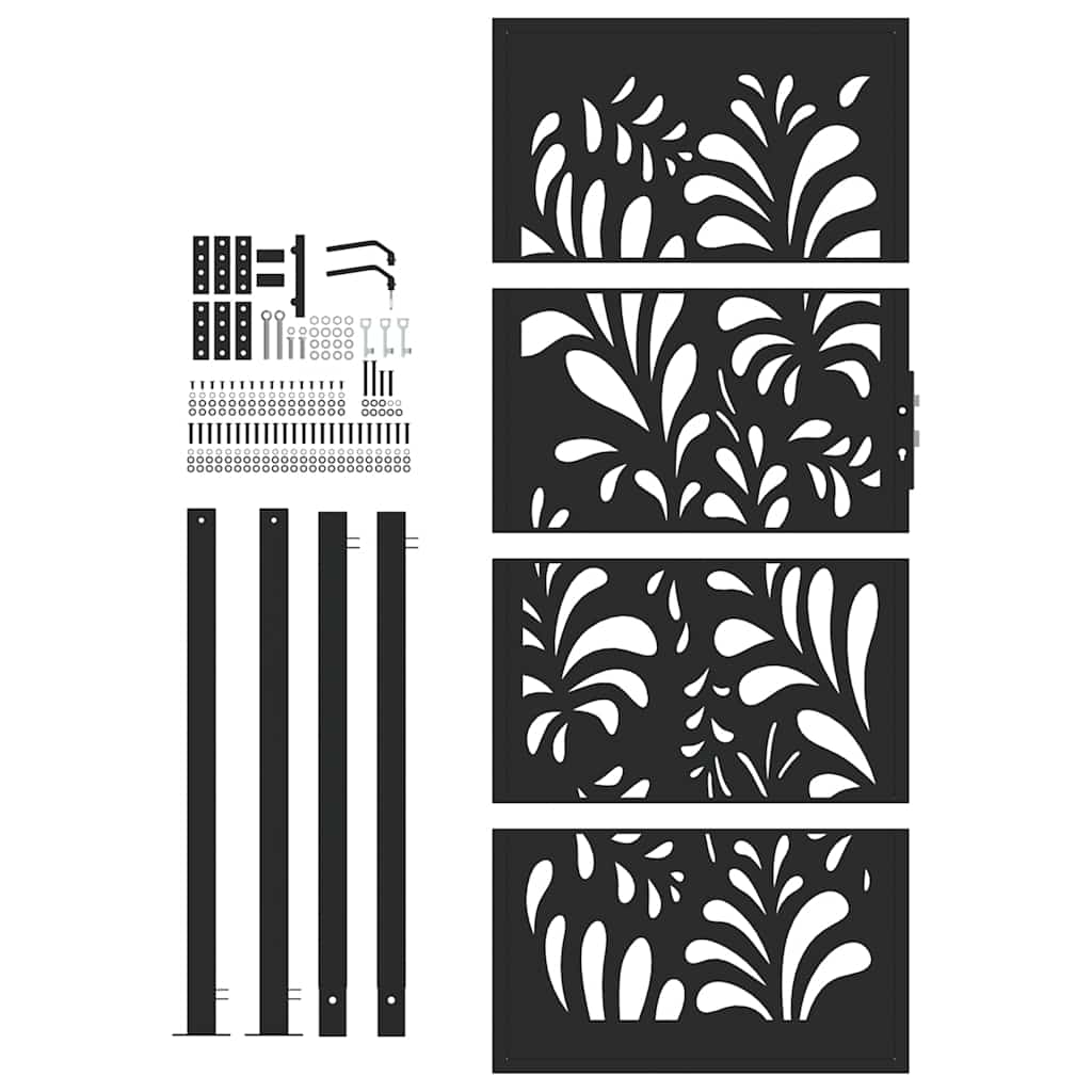 Portão de jardim preto 100x200 cm aço design ondulado