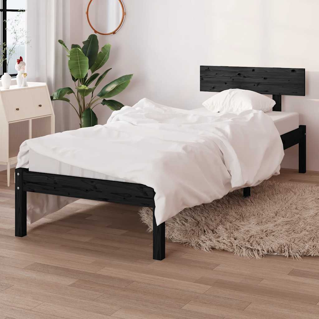 Estrutura cama pequena solteiro 75x190 cm madeira maciça preto