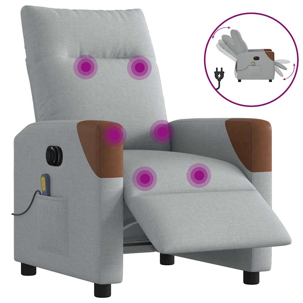 Poltrona de massagens reclinável elétrica tecido cinzento-claro