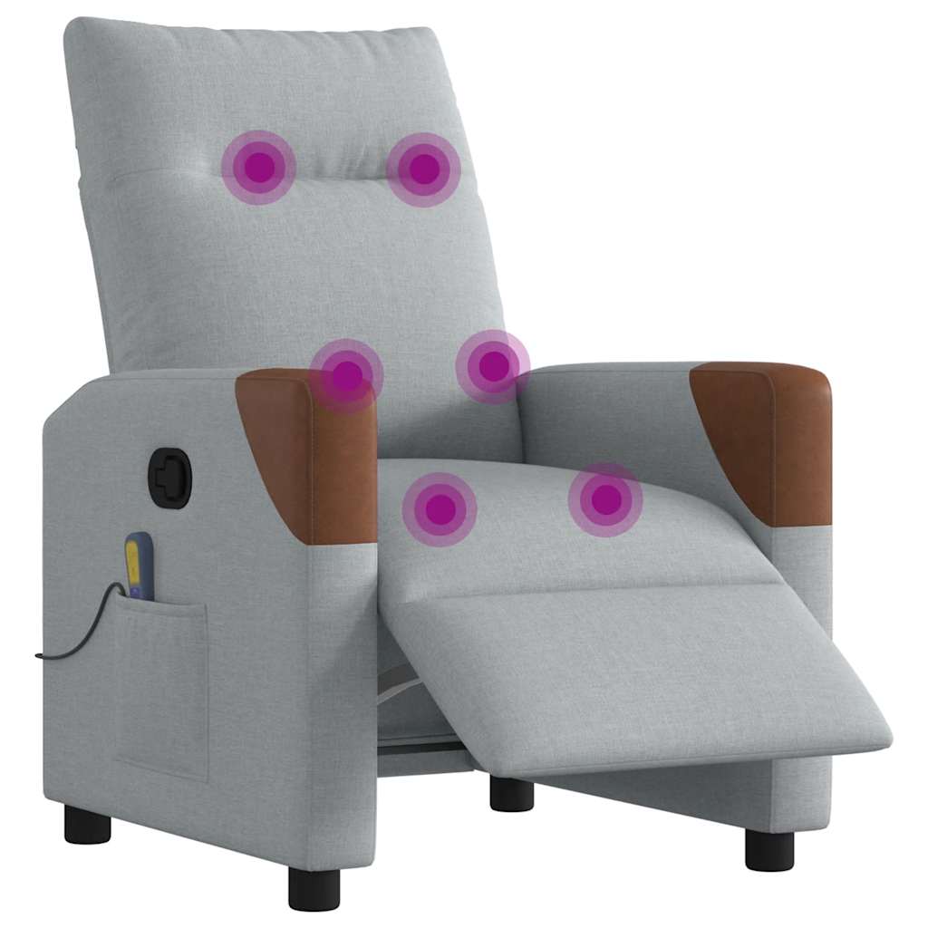 Poltrona de massagens reclinável elétrica tecido cinzento-claro