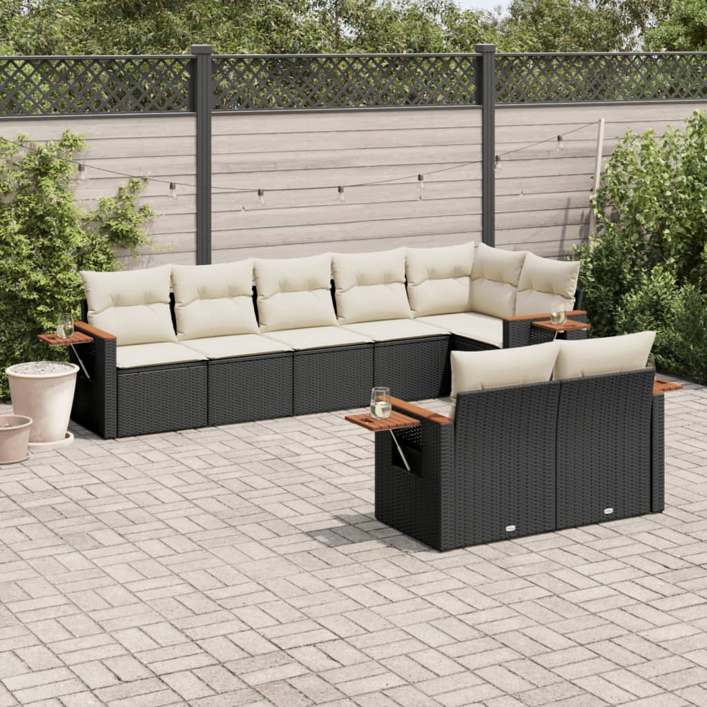8 Pcs conjunto sofás de jardim com almofadões vime PE preto