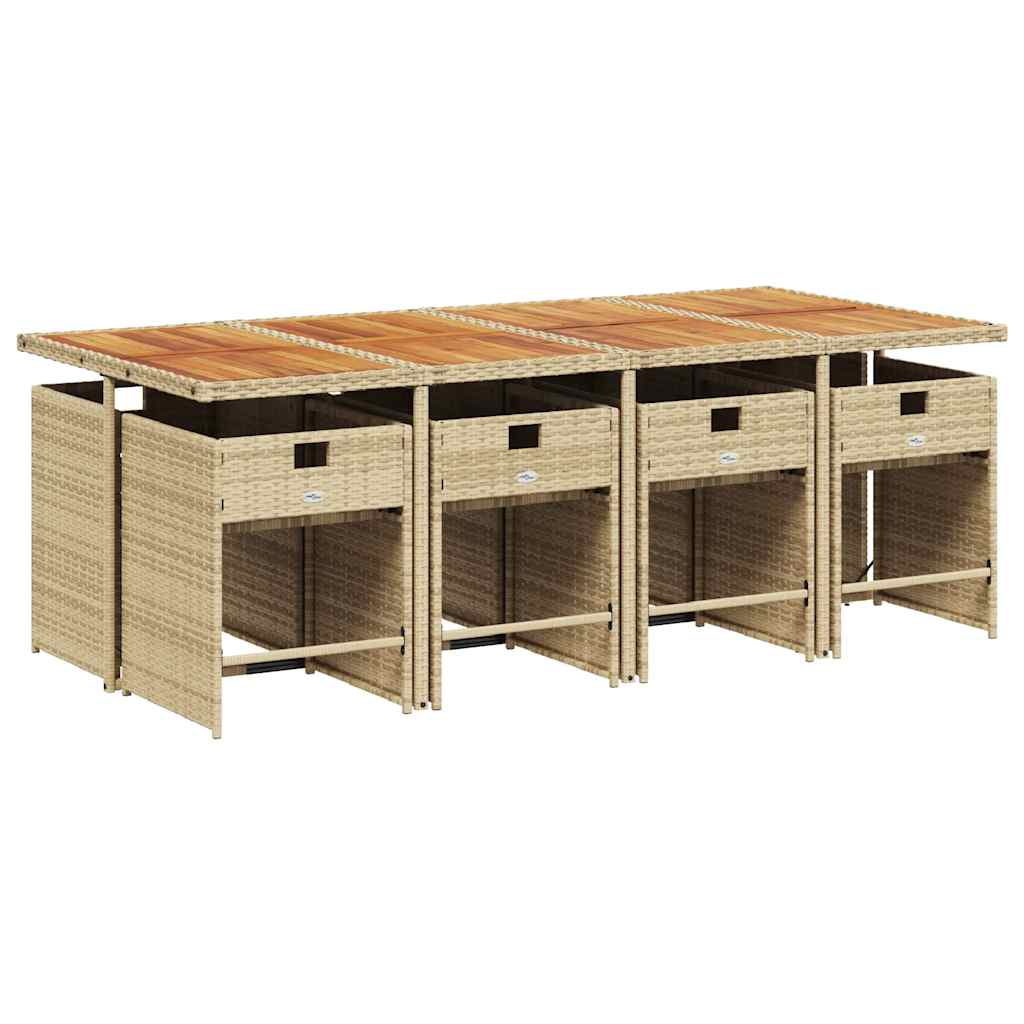 9 Pcs conjunto de jantar p/ jardim com almofadões vime PE bege
