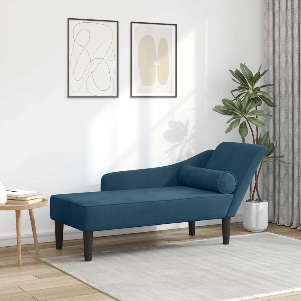 Chaise lounge com almofadões veludo azul