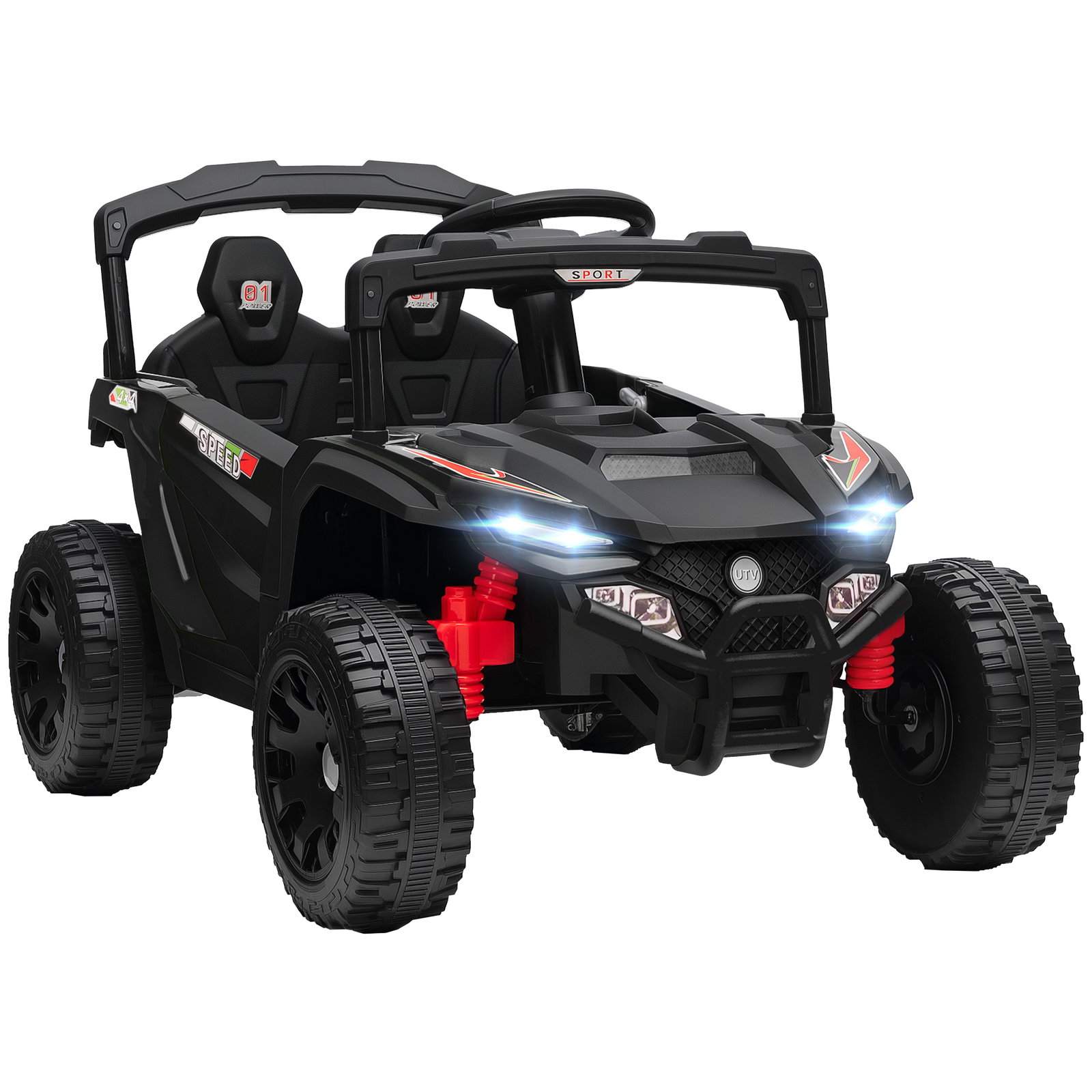 Carro elétrico para crianças 12v com 2 motores suspensão traseira faróis e música 88x57,5x55,5 cm preto