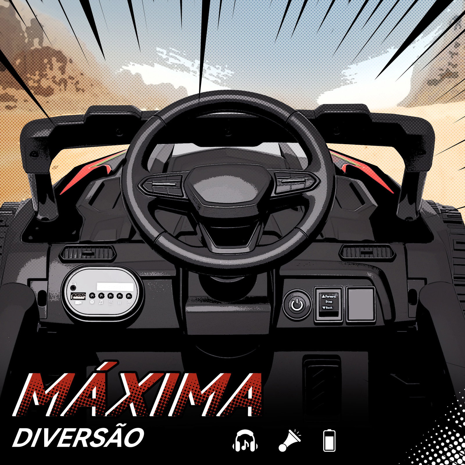 Carro elétrico para crianças 12v com 2 motores suspensão traseira faróis e música 88x57,5x55,5 cm preto