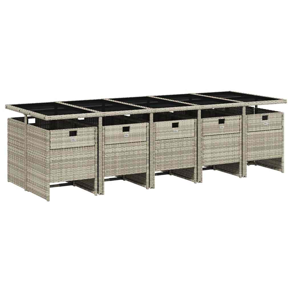 11 Pcs conjunto jantar p/ jardim c/ almofadões vime PE cinzento