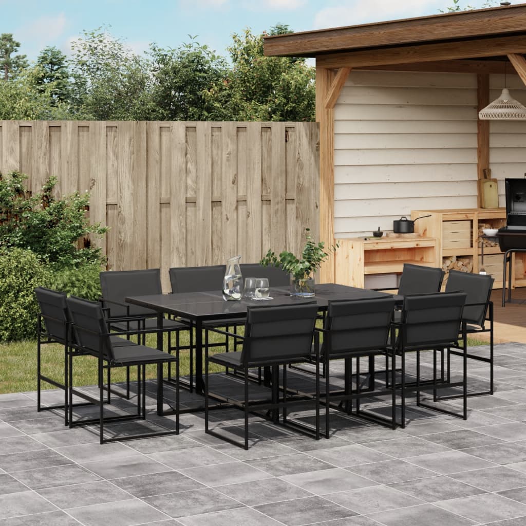 11 Pcs conj. de jantar p/ jardim c/ almofadões textilene preto