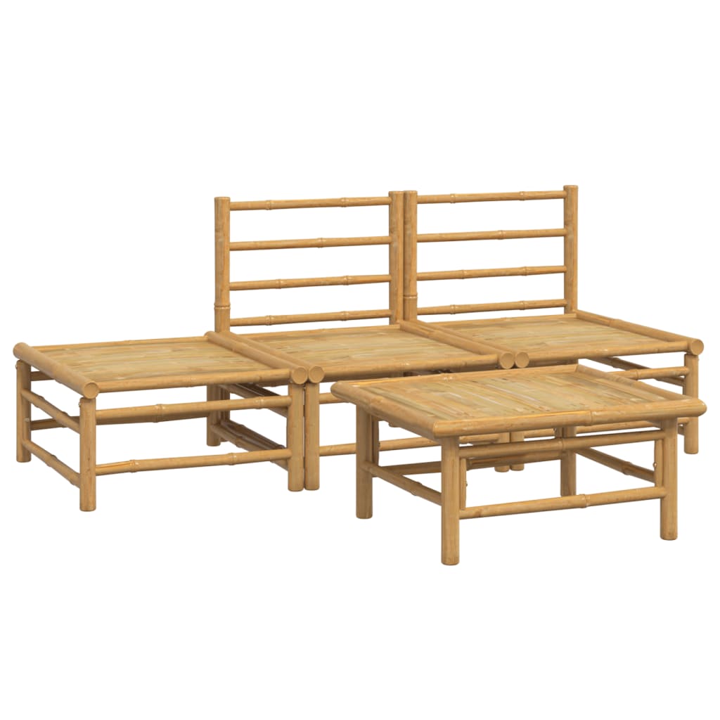 4 Pcs conj. lounge de jardim bambu c/ almofadões cinzento-claro