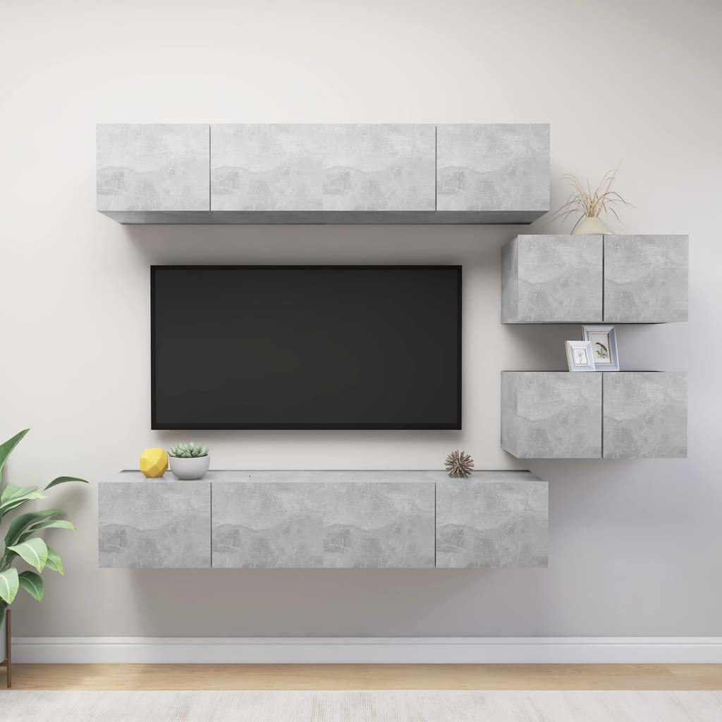 6 Pcs conjunto móveis de TV derivados madeira cinzento cimento