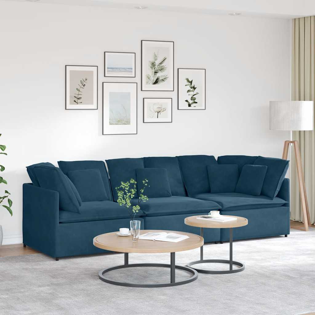 Sofá modular com almofadas veludo azul
