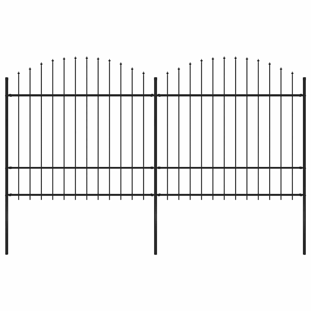 Cerca de jardim com topo em forma de lança em aço 337x175 cm, preta