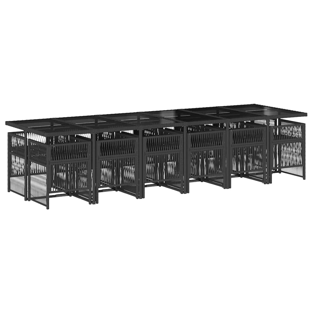 13 Pcs conjunto de jantar p/jardim com almofadões vime PE preto