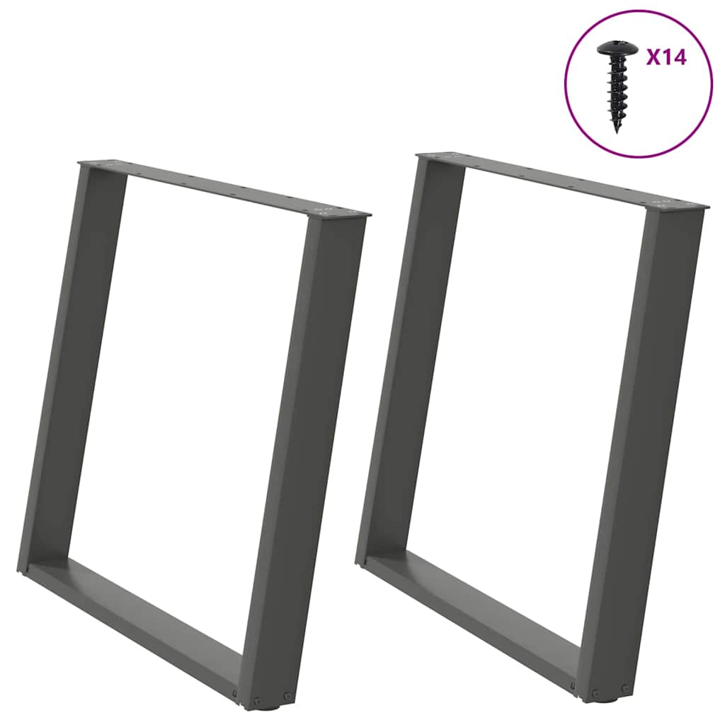 Pés para mesa de jantar em formato de u, 2 peças, antracite, 90x (72-73) cm, aço