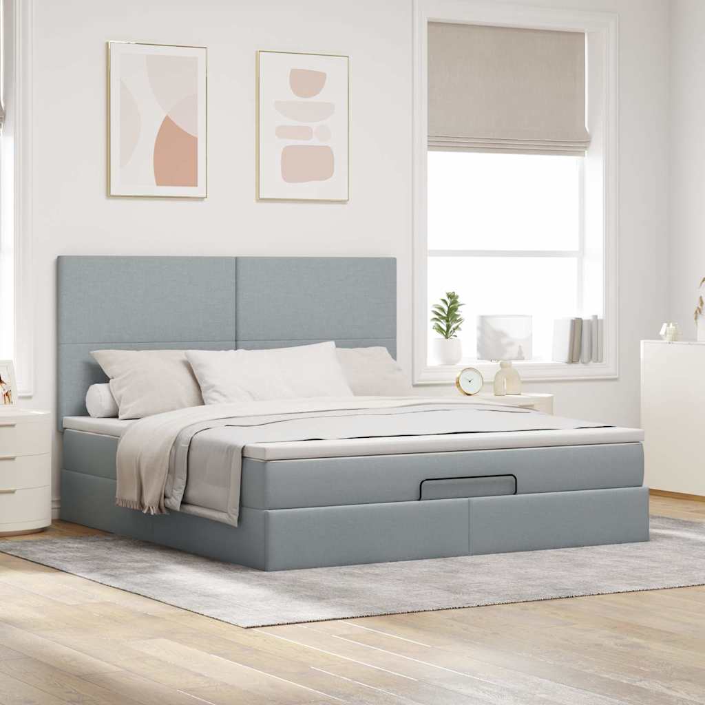 Estrutura de cama otomana com colchão 180x200 cm cinzento claro